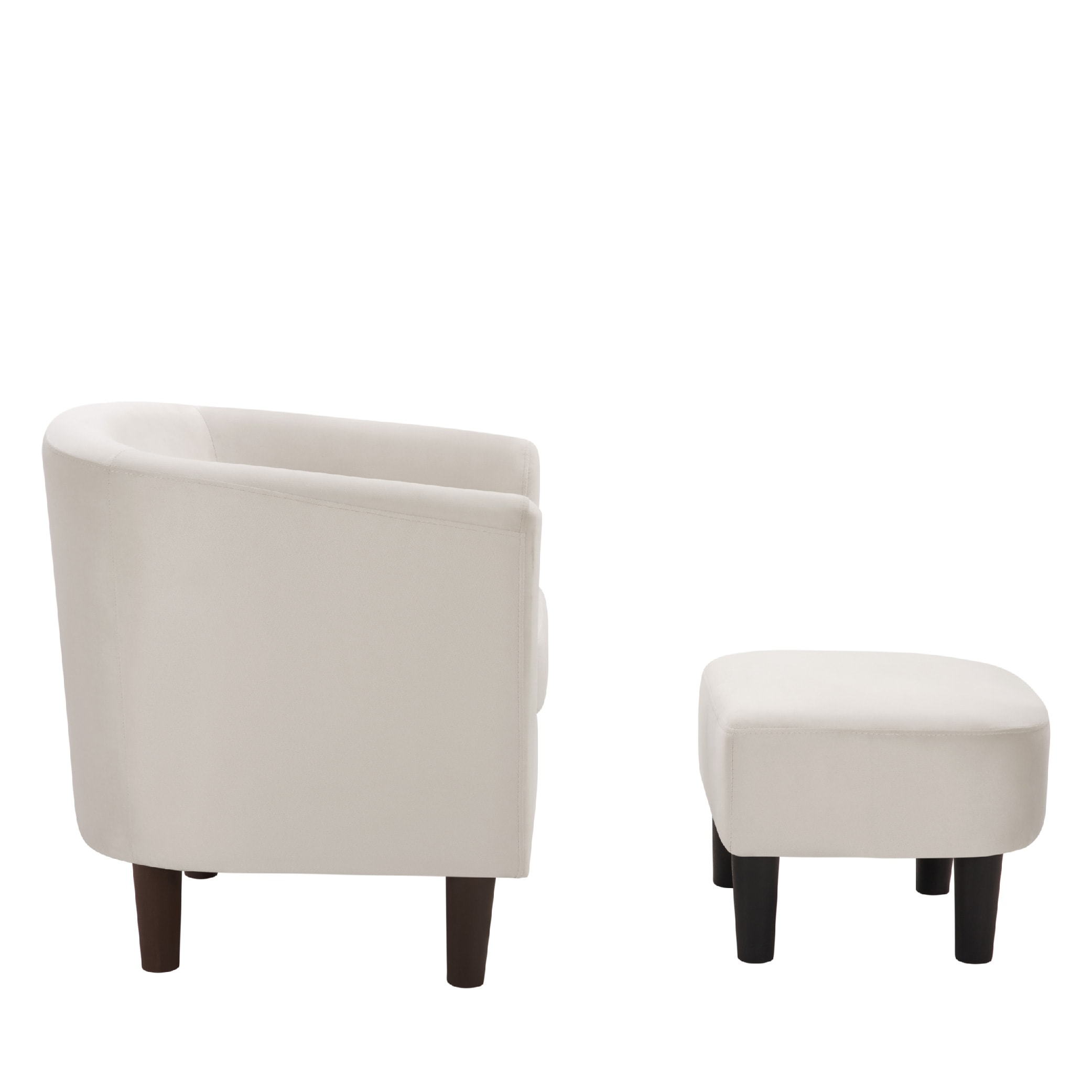 Velvet Accent Chair With Ottoman, Modern Barrel Chair Armchair For Living Room, Bedroom, White_maomaolike.com